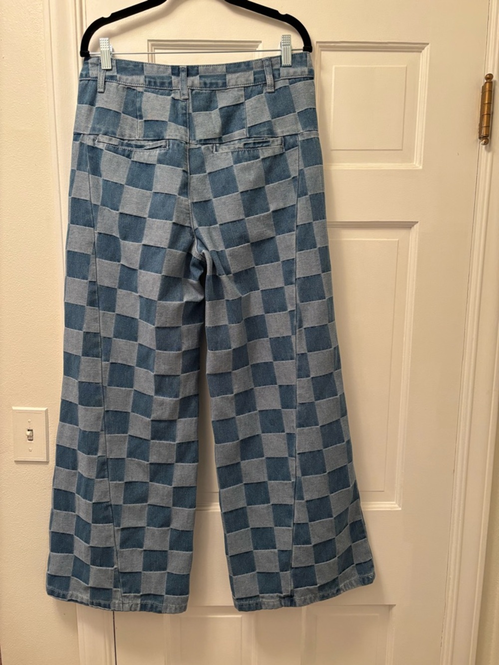Women’s Checkerboard Denim Wide Leg Pants - Blue - Picture 2 of 5